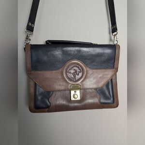 Leather shoulder bag brown and black multiple compartments